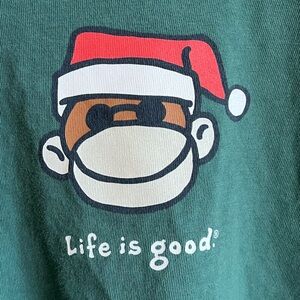 Life Is Good Kids Green Santa Hat Christmas Long Sleeve Tee Unisex Boys XXL GUC